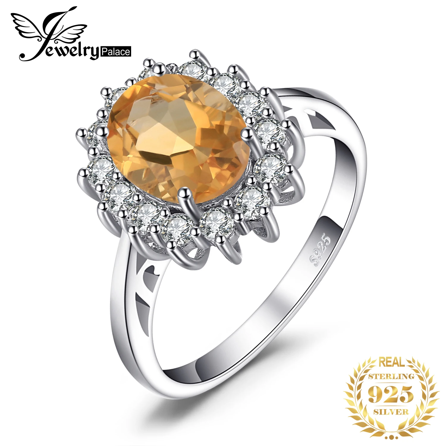Jewelrypalace Кейт Принцесса Диана 1.8ct натуральный цитрин Обручение Halo Кольцо 925 Серебряное кольцо для Для женщин Красивые ювелирные изделия