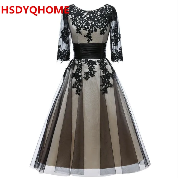 

Black White Lace Evening Dresses with Sleeves elegant Women Formal Gowns Mother of the Bride Dresses