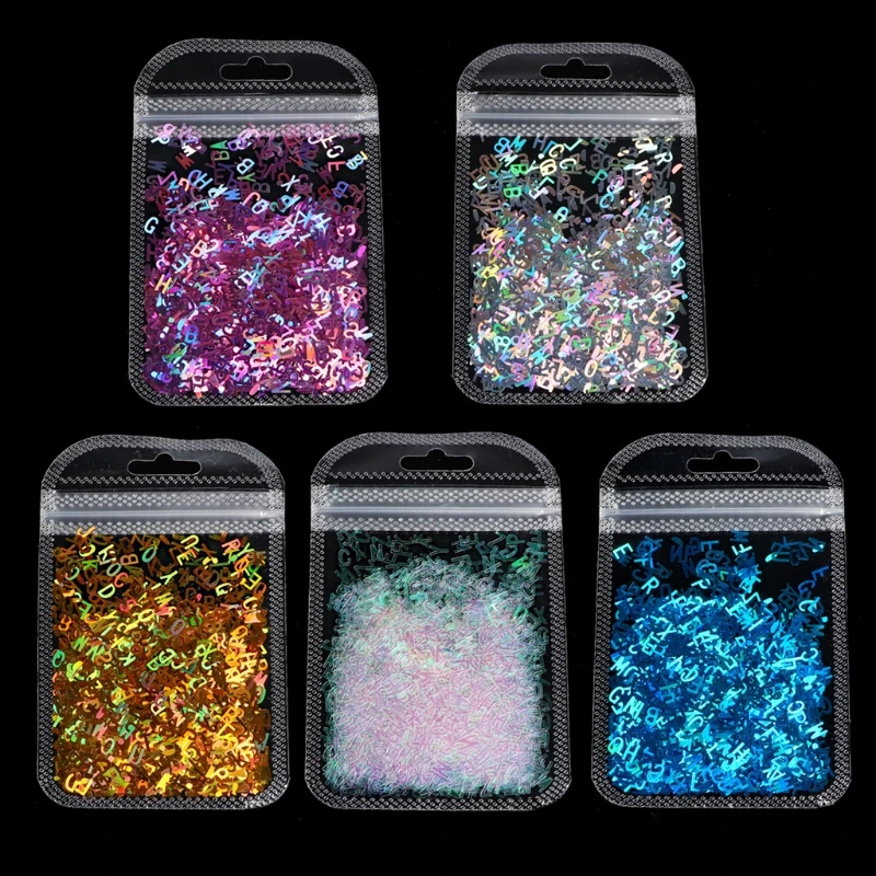 

5 Colors Alphabet Holographic Laser- Letters Chunky Glitter Epoxy Resin Festival Chunky Letters Mixed Sequins 2g Per