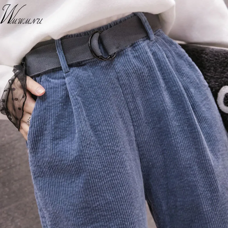 Вельветовые штаны шаровары Осень-зима женские длинные с эластичной резинкой на