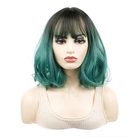 jeedou water wave short hair wig black dark green ombre color bob haircut whit bangs synthetic modern young girls wigs