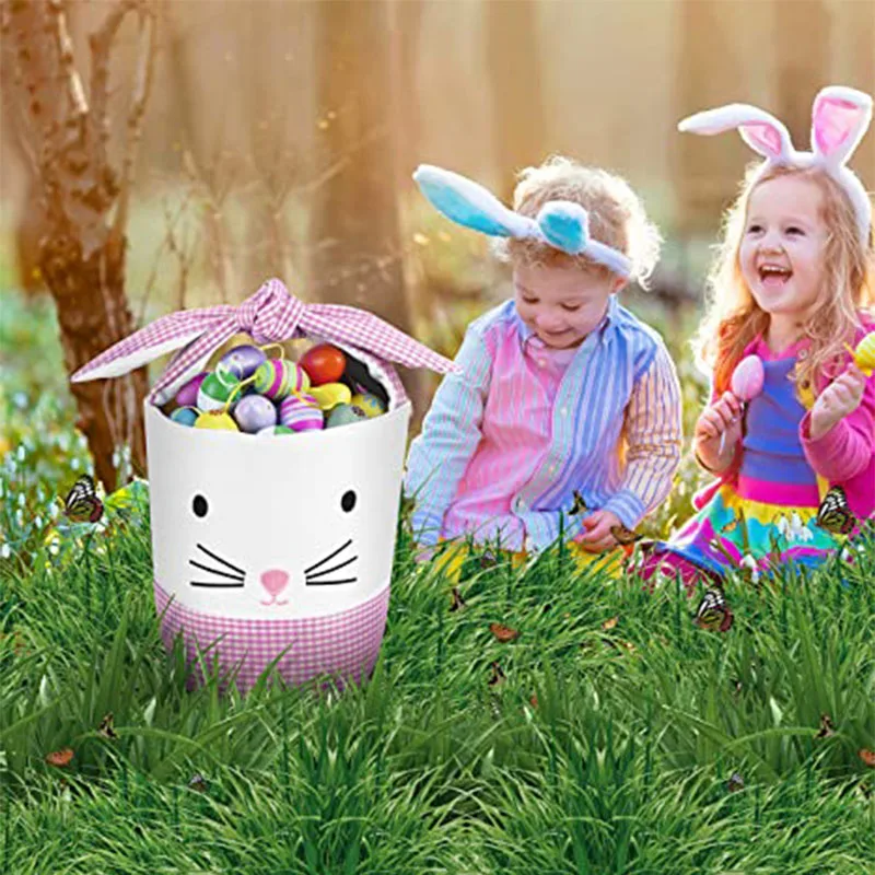 Счастливая Пасхальная корзина для кроликов с рисунком искусственное пасхальное