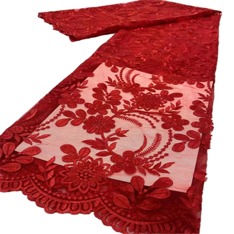 

African 100% Cotton red Embroidery Lace Fabric High Quality Nigerian Swiss Voile In Switzerland Lace Fabrics FC116