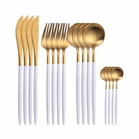 white gold cutlery set 16pcs fork knive spoon stainless steel dinnerware set knife fork restaurant dining western tableware set