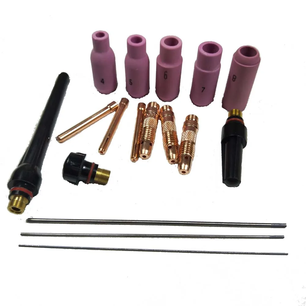 17Pcs Welders Welding Torch TIG Cup Collet Body Nozzle Kit Tungsten Electrode For WP-17/18/26 | Инструменты