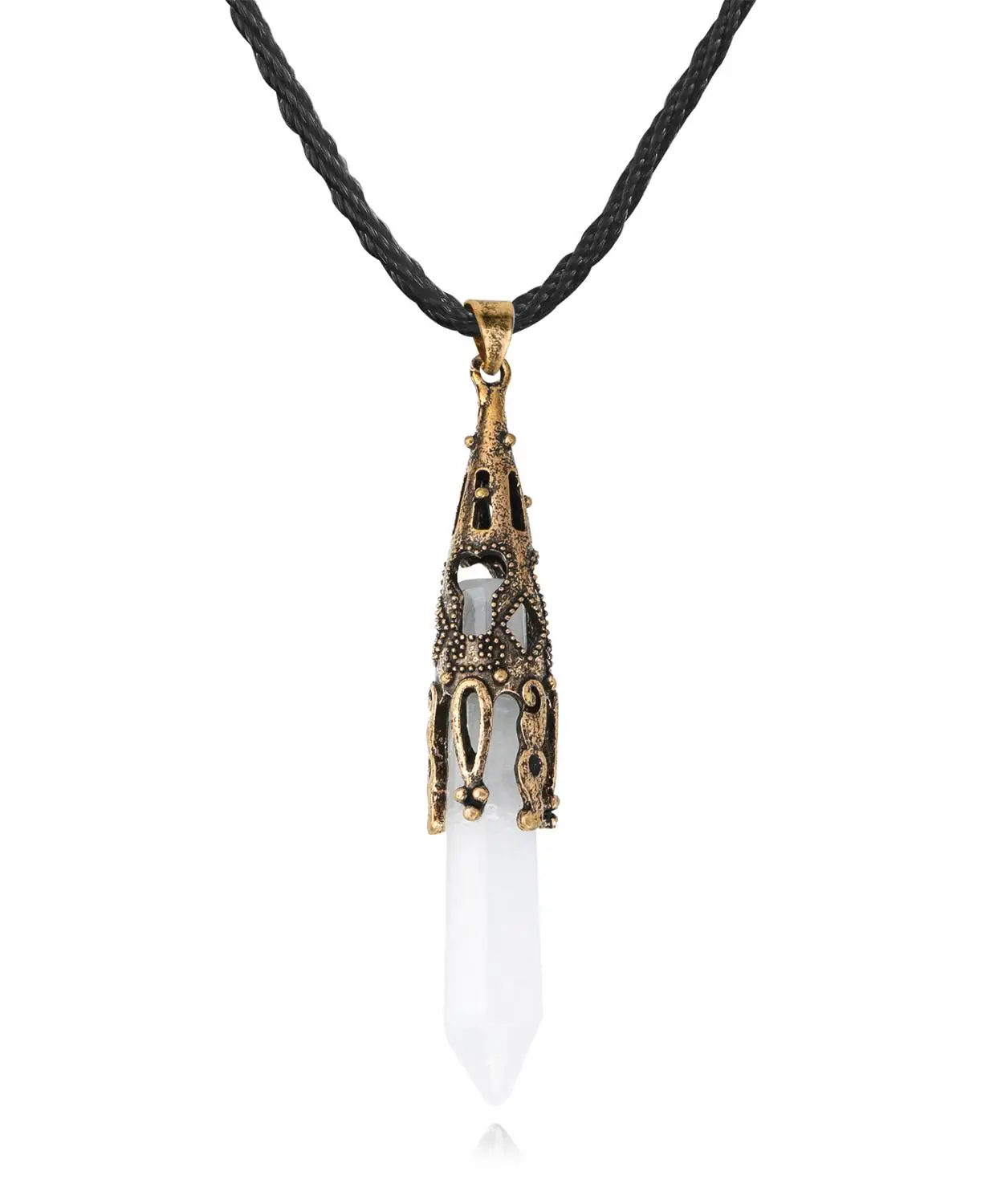 Ожерелье с подвеской в виде шестиугольной колонны из натурального хрустального