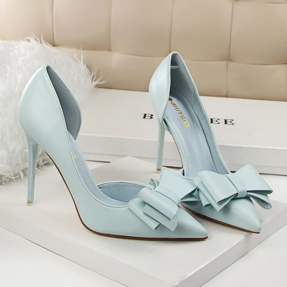

Women's Shoes Wedding Bow High Heels Stiletto Heels Shallow Pointed Head Side Empty Thin Shoes