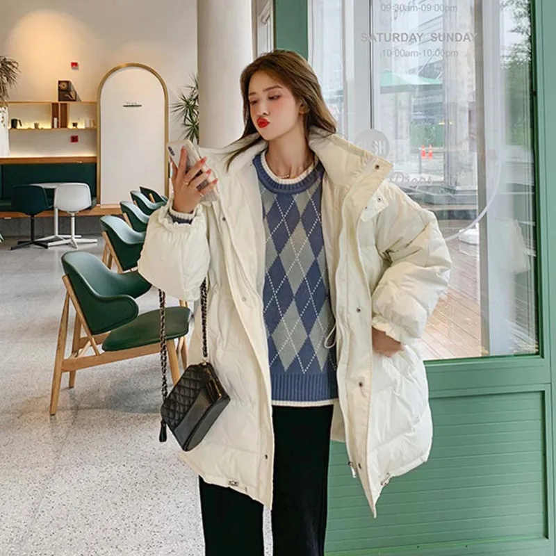 

Fad Winter Jacket Women Vogue Stand Oversize Chic Coat Loose Warm Hooded Parka Long Winter Korean Style Ropa Invierno Mujer