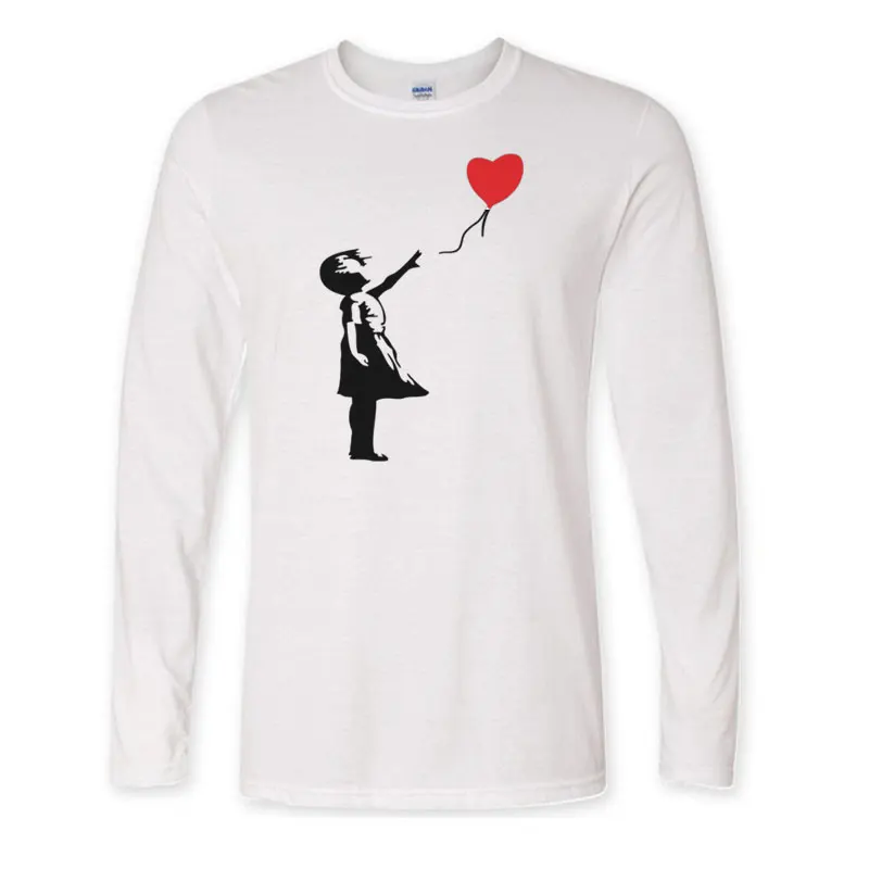 

New Floating Balloon Girl Banksy Theres Always Hope Fashion T Shirt For Men Long Sleeve O Neck Cotton Casual Tshirt Loose Size