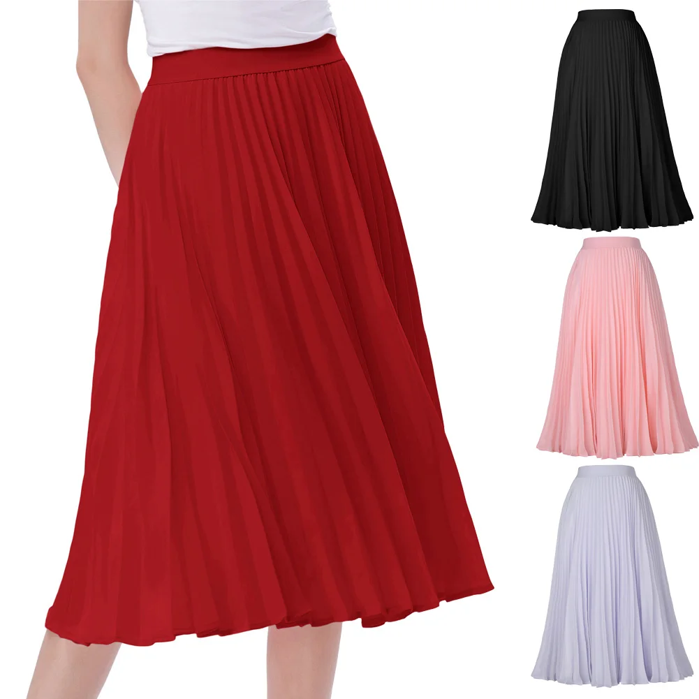 2020 Spring Women Elegant Maxi Pleated Skirt High Waist A-Line Elasticated Long Casua Party Skirts Vintage Female | Женская одежда