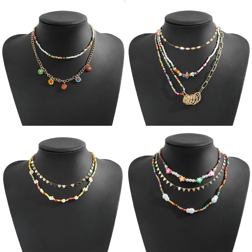 

1 Set Layered Daisy Beaded Neckaces For Women Teens Girls Boho Trendy Bohemian Beach Shell Choker Necklace Fashion Jewelry Gifts