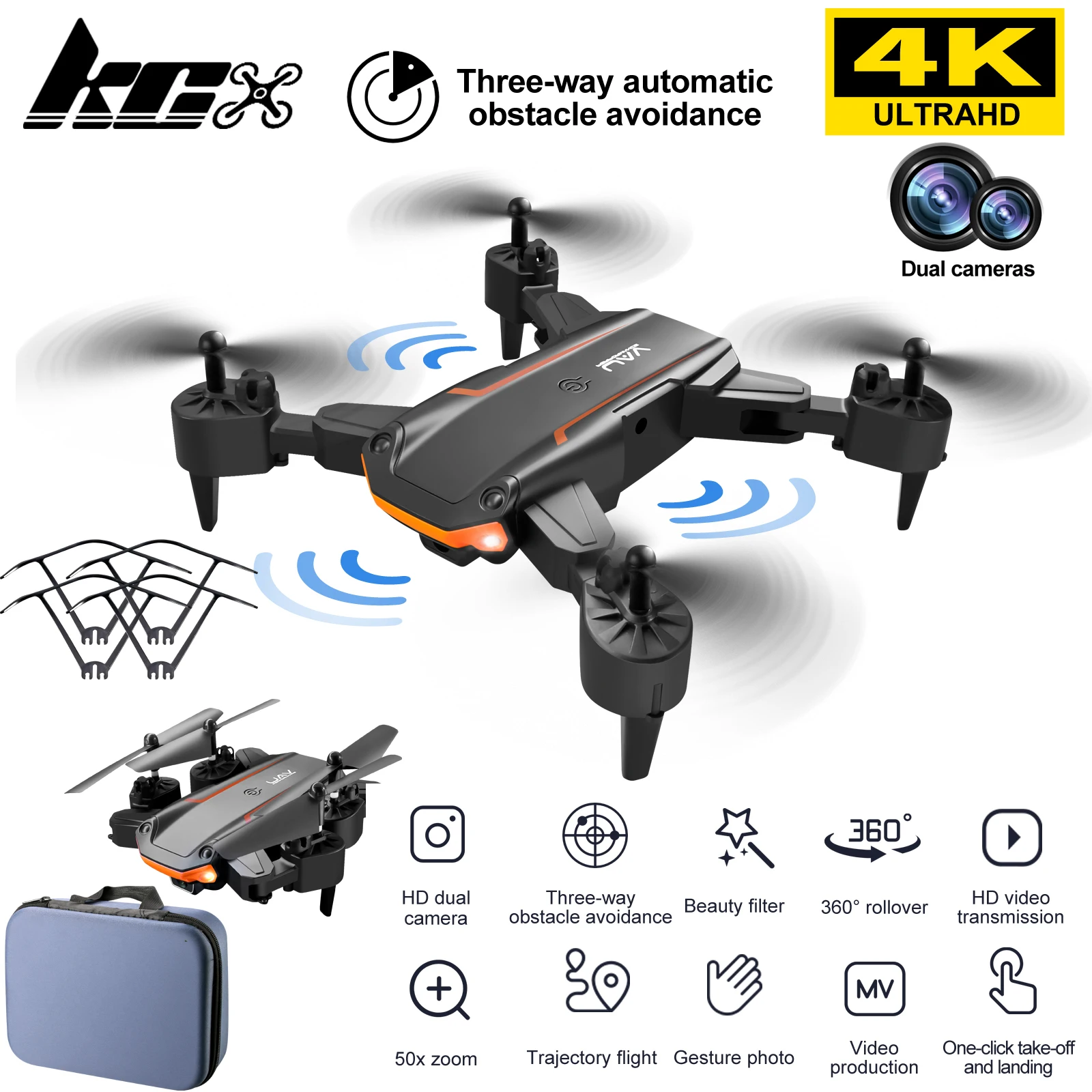 

KCX KY603 RC Quadcopter Drone Dual Camera HD 4K three side Obstacle Avoidance Alititude Hold 50X Zoom 20min Mini Dron Toys Gift