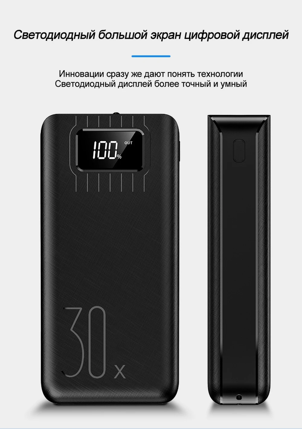 30000 мАч светодиодный внешний аккумулятор с дисплеем для iPhone, samsung, планшетов, внешний аккумулятор с двойным USB зарядным устройством, QC, быстрая зарядка, внешний аккумулятор