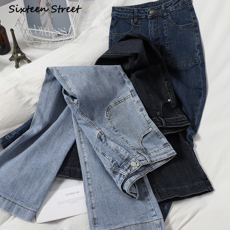 

Женские джинсы с высокой талией Y2k штаны широкие брюки корейский стиль карманный дизайн прямые брюки уличная джинсы для женщин в стиле бойф...