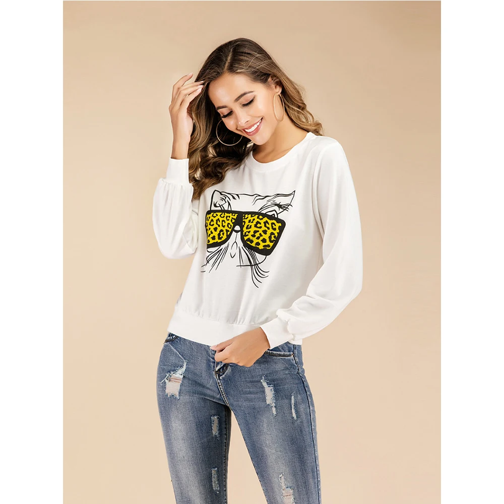 Весенне-осенняя женская футболка 2020 повседневная с длинным рукавом и круглым