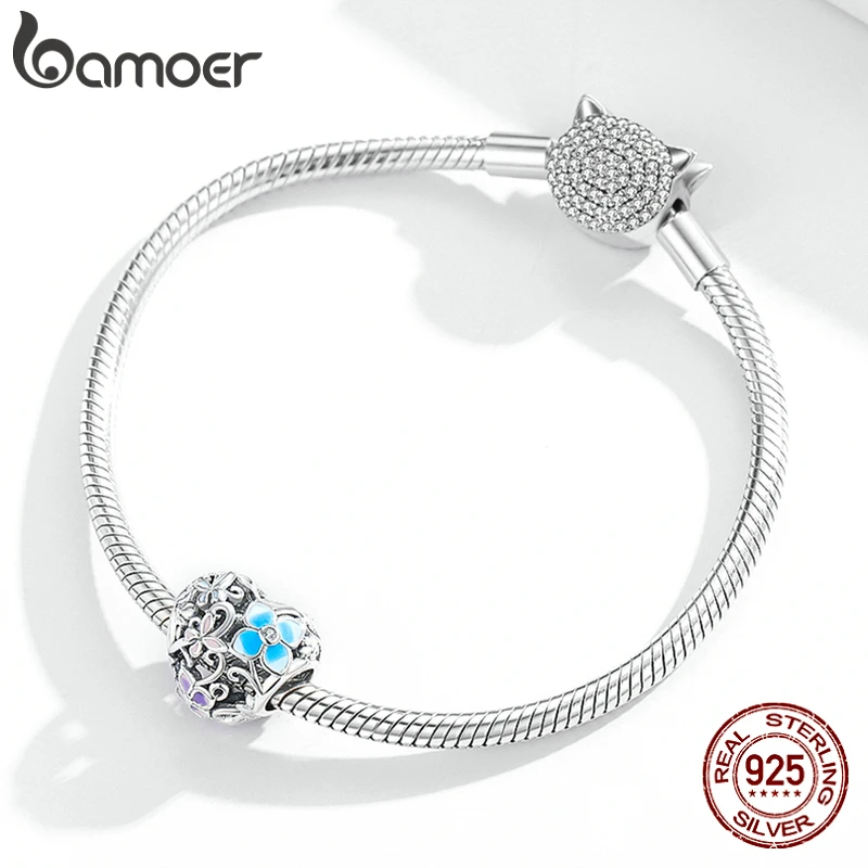 Женский браслет bamoer Серебристый из стерлингового серебра 925 пробы с цветком и