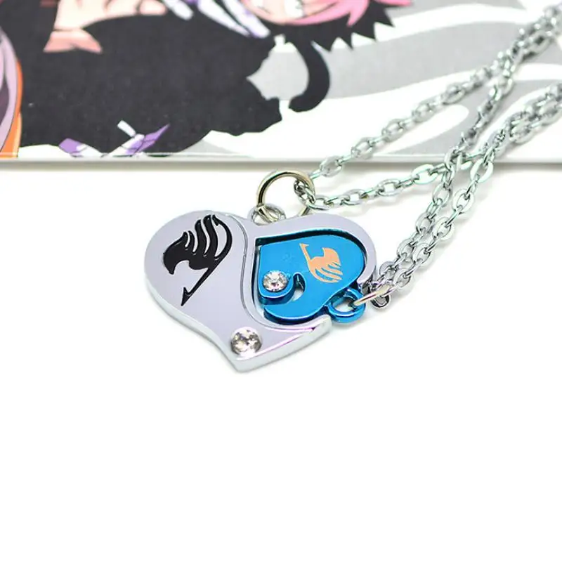 

1pc New Creative Anime Fairy Tail Valentine Lovers Couples Diamante Heart Pendant Necklace Cosplay Accessories Figure Toys Gift