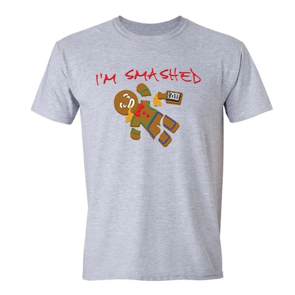 

Mens Gingerbread Man I'm Smashed Santa Ugly Christmas Sweater Funny T-shirt
