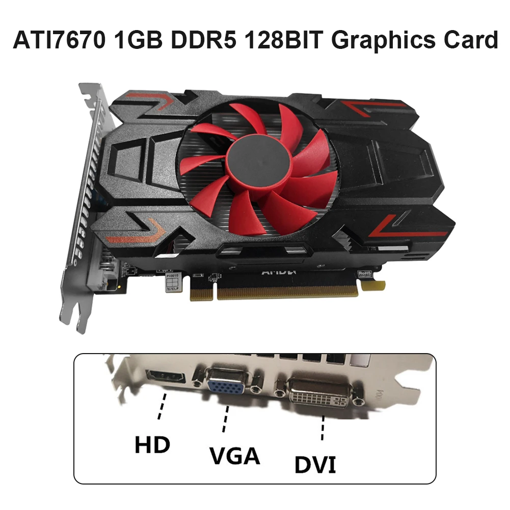 

Graphics Card ATI7670 1GB DDR5 128Bit Computer Discrete Graphics Card with Cooling Fan Video Cards for Desktop PC placa de video