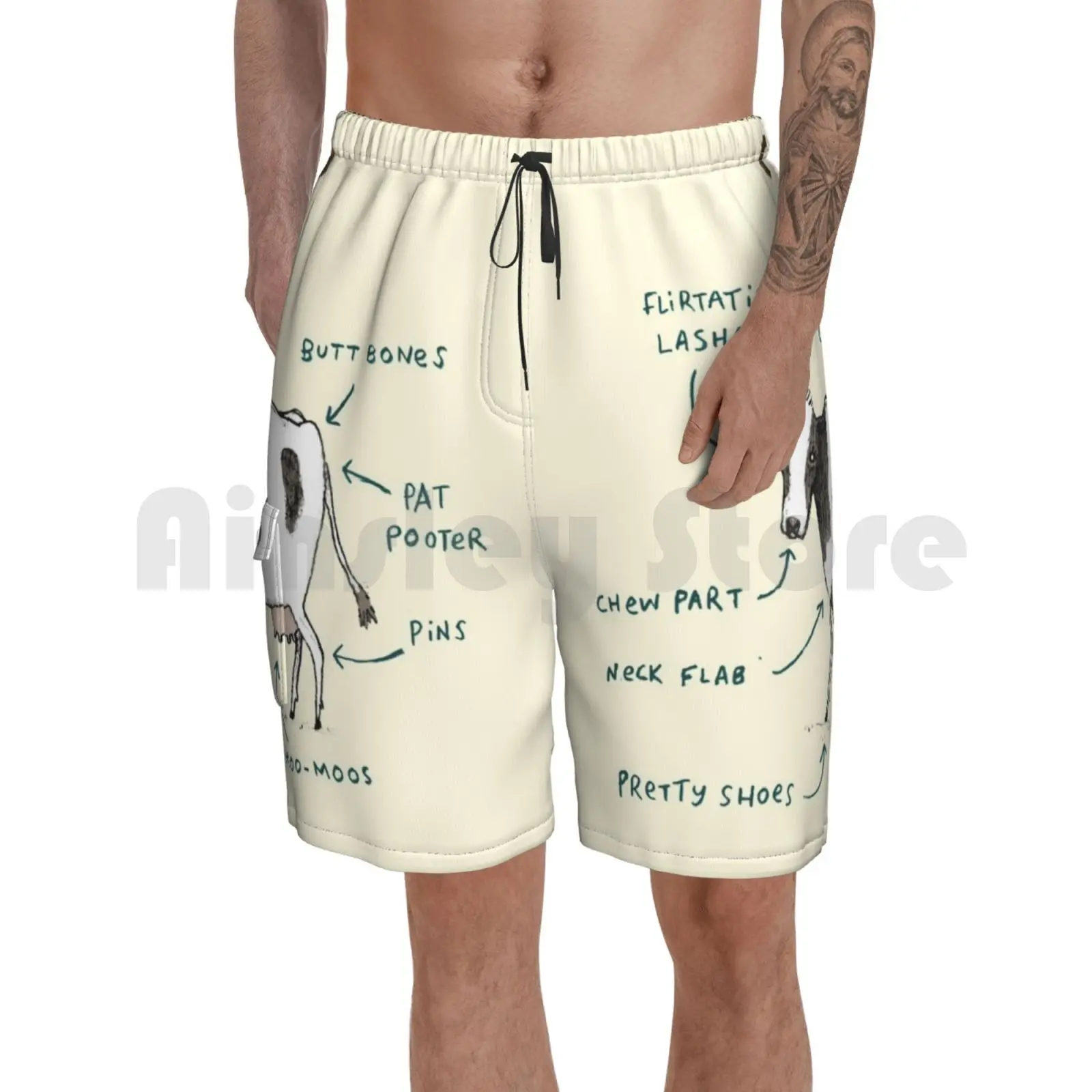 

Anatomy Of A Cow Beach Shorts Men Beach Pants Swimwear Anatomy Cow Moo Bull Udder Funny Silly Cute Children