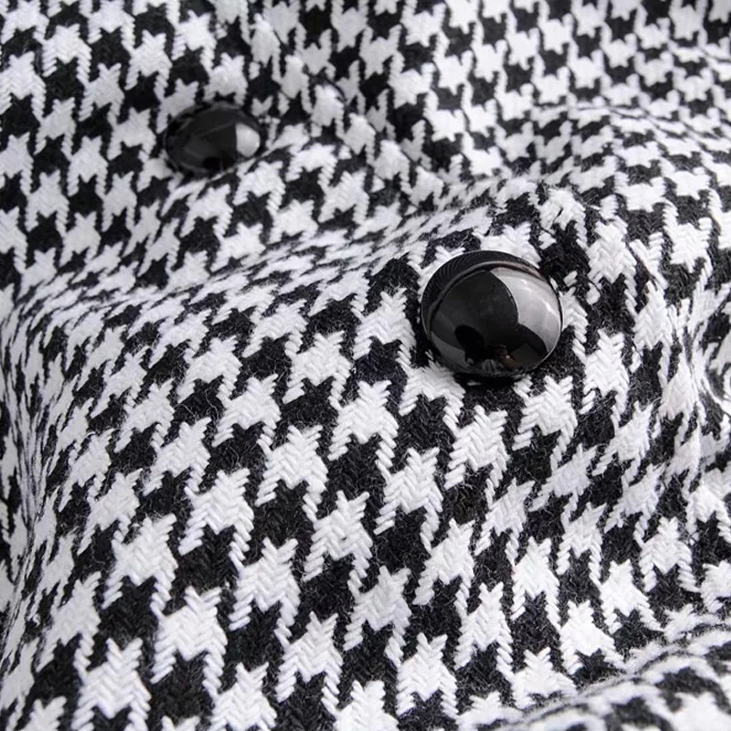 Женская твидовая куртка винтажная клетчатая в стиле гусиные лапки с карманами