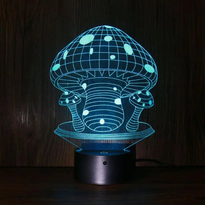 Акриловые лотоса 3D светодиодный в форме гриба Ночной светильник 7 цветов