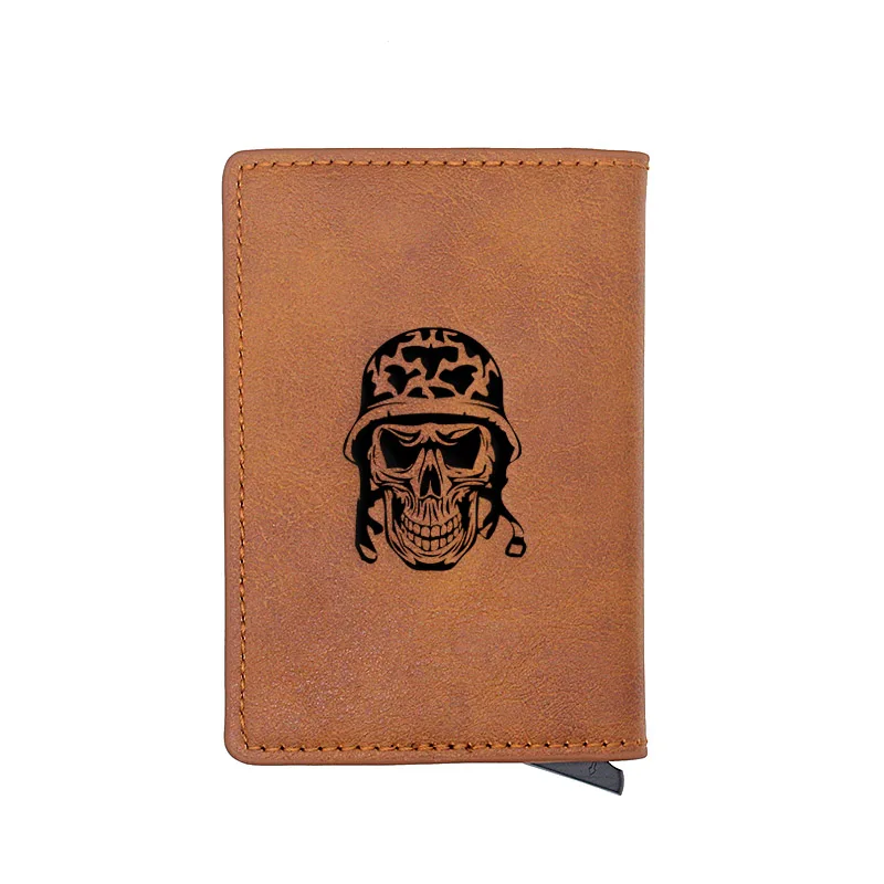 

Classic Military Soldier Skull Carve Card Holder Wallets Men Rfid Trifold Leather Slim Mini Small Money Bag Male Purses