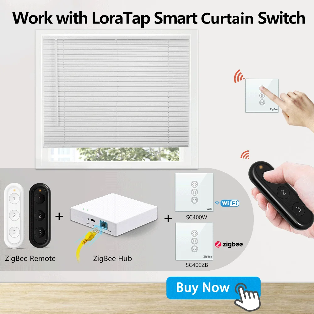 Tuya ZigBee 3.0 беспроводной портативный занавес с дистанционным управлением работает