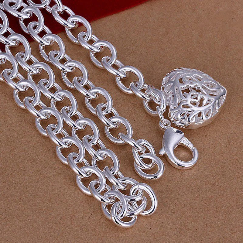 

Fashionable 925 Sterling Silver Hollow Heart Pendant Necklace Exquisite High Class Sweet Lady Wedding Party Jewelry Gift
