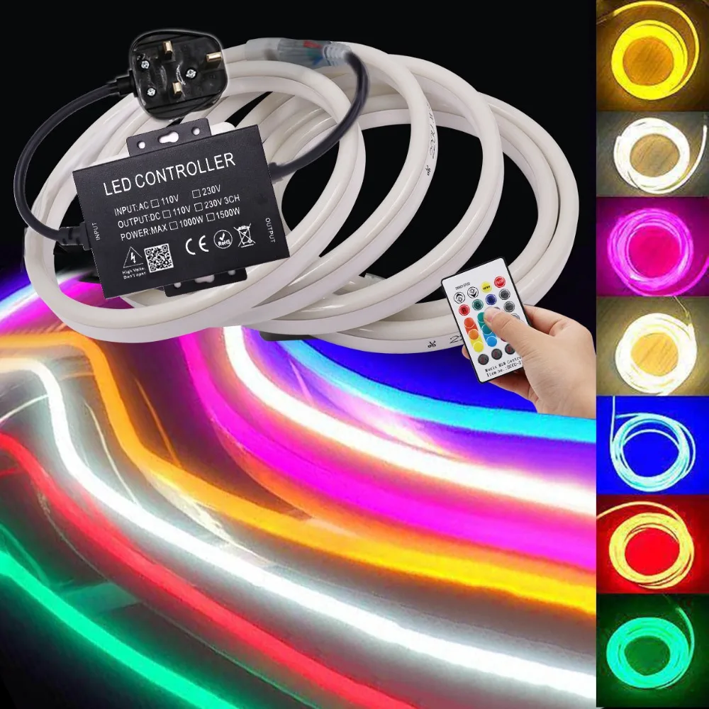 Музыка неоновый светильник RGB Светодиодные ленты гибкий светодиодный неоновая вывеска для организаций и магазинов 110V 220V AC 2835 5050 120 светодиодный лента лампа 24Key дистанционного Управление
