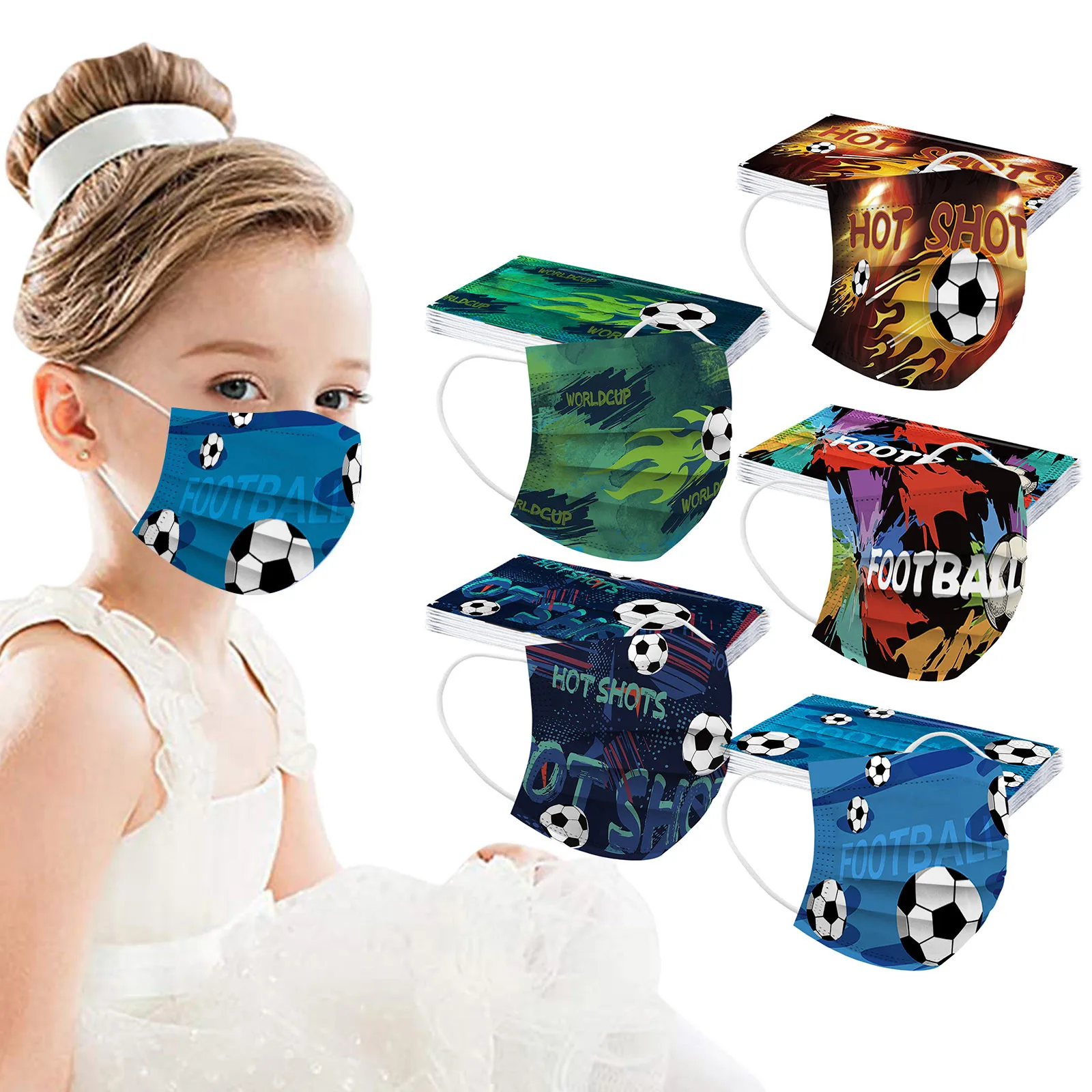 

50Pcs Child soccer Masks Disposable Face Maske 3ply Loop Non-woven Mouth Mask Cartoon Printed Halloween Cosplay Mascarillas