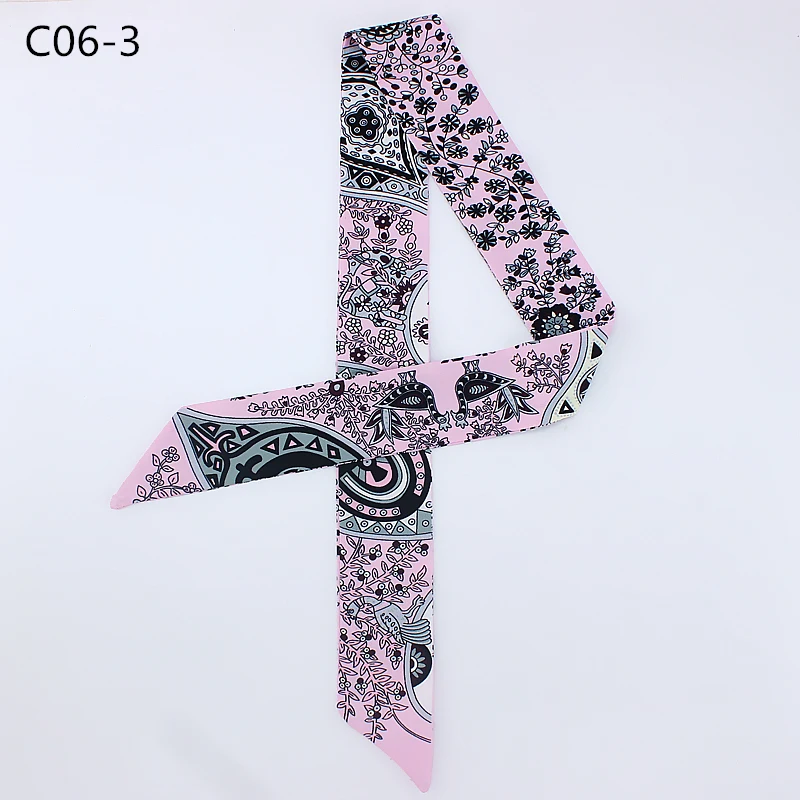 Тонкий длинный шарф женский шейный платок с принтом галстук ручкой аксессуары
