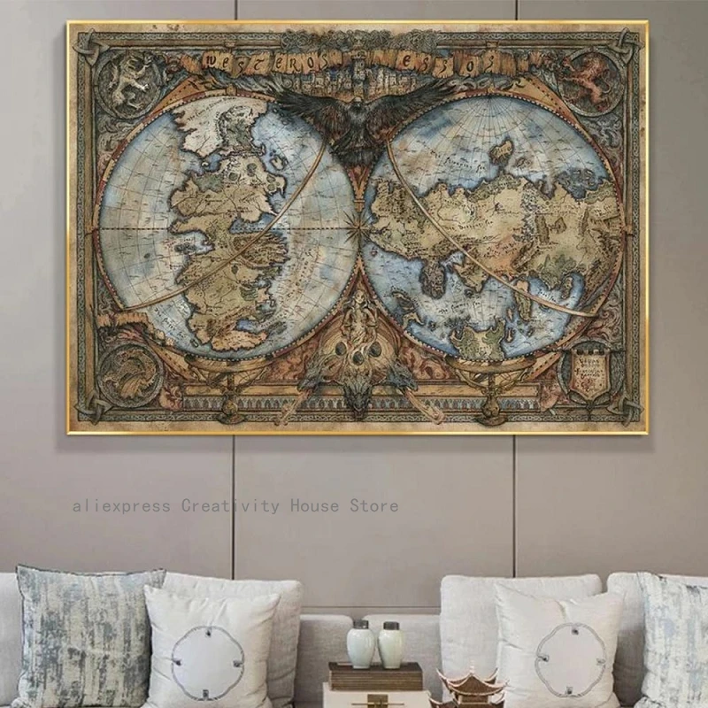 Игра престолов Вестерос и эссос карта мира плакат художественная живопись на