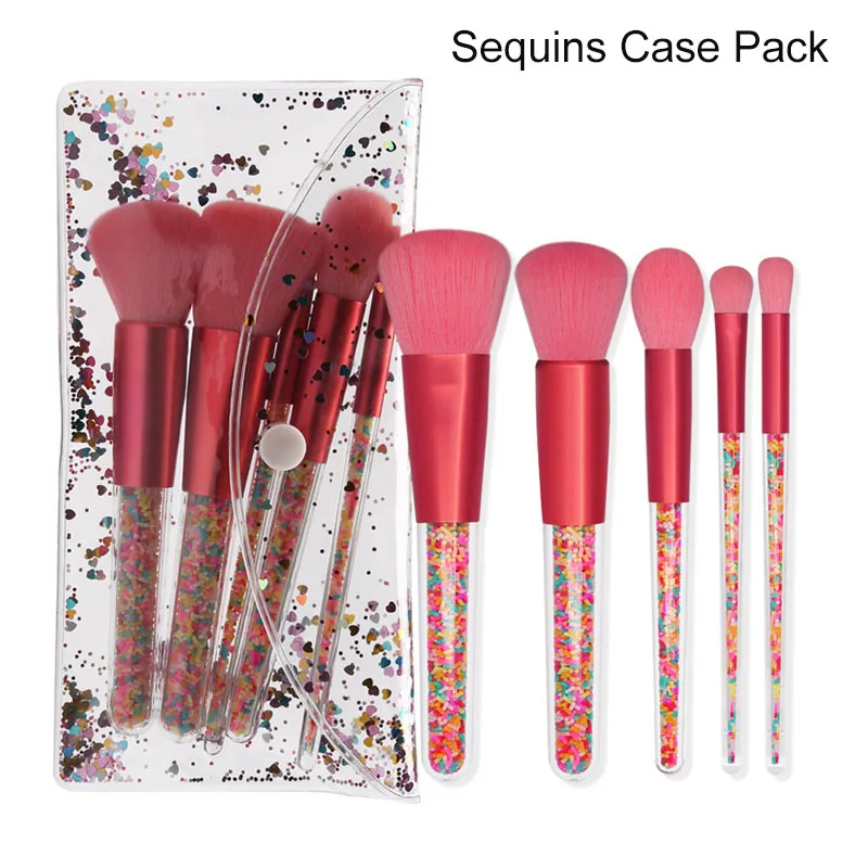 Brushes with Case Набор кистей для макияжа с прозрачной кристальной ручкой, 5 шт., мягкие конфеты сладости, пластиковая ручка, набор кистей для макияжа, профессиональный - Handle Color: Brushes with Case