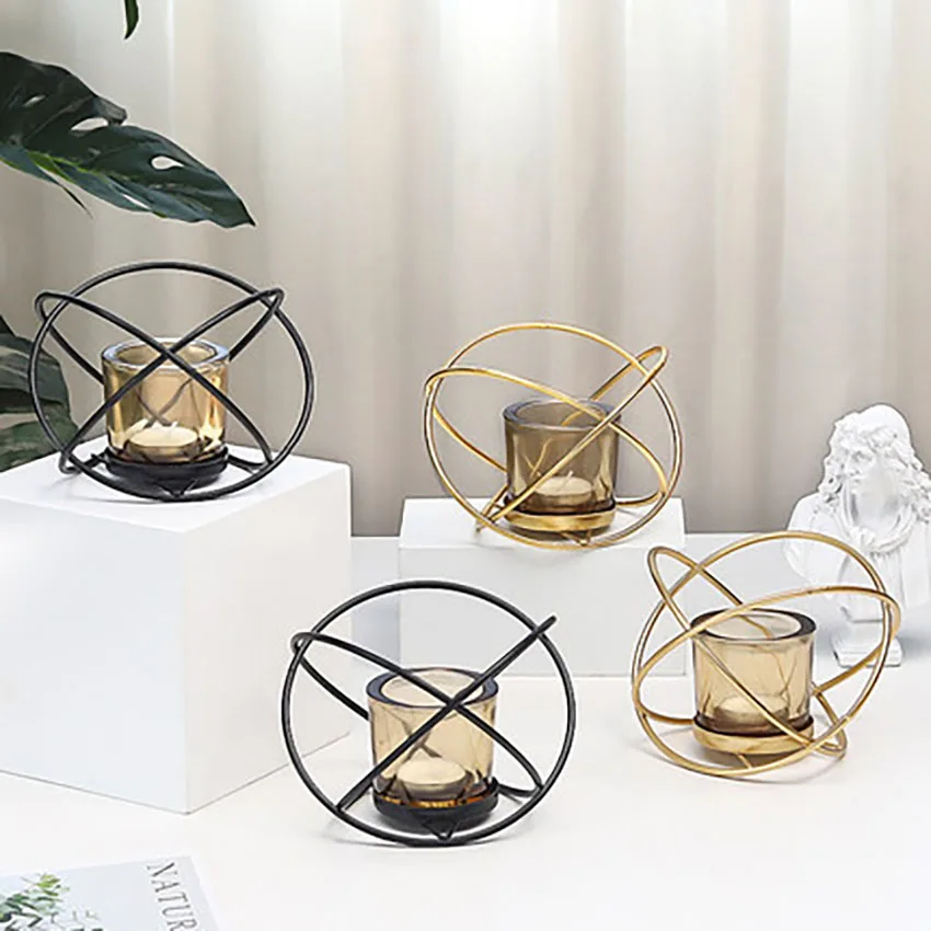 

Gold,Black Candle Holders Wrought Iron Geometric Candle Stand Home Decoration Metal Crafts Candlestick Wedding Candlestick