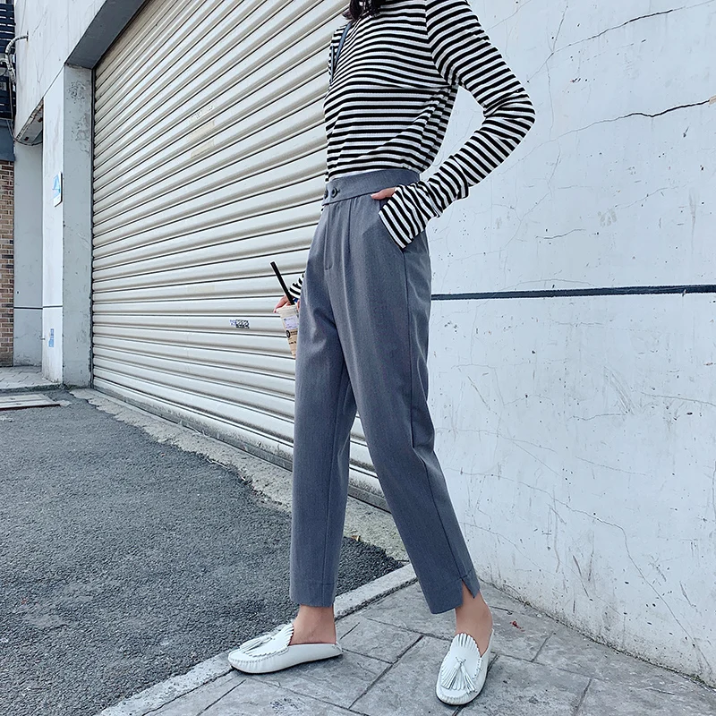 

Limiguyue Spring office lady harem pants Women Suit Pants Casual Long Trouser Turnip Pants Cotton Blended Fabric Split Pant K213