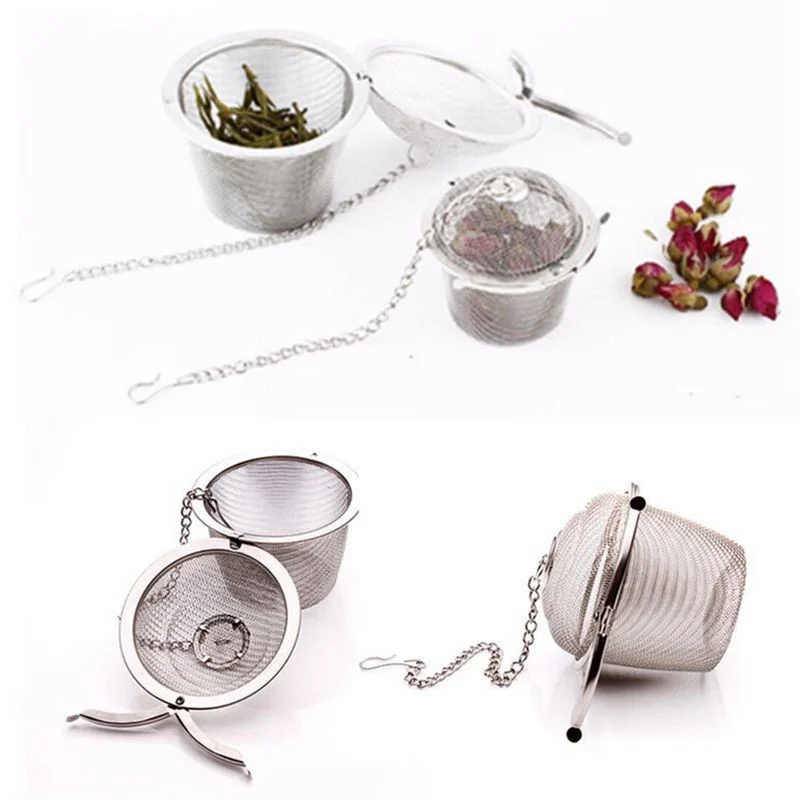 

Reusable Stainless Mesh Durable 5 Sizes Strainer Teakettle Infuser Spice Herbal Ball Tea Spice Silver Locking Tea Filter