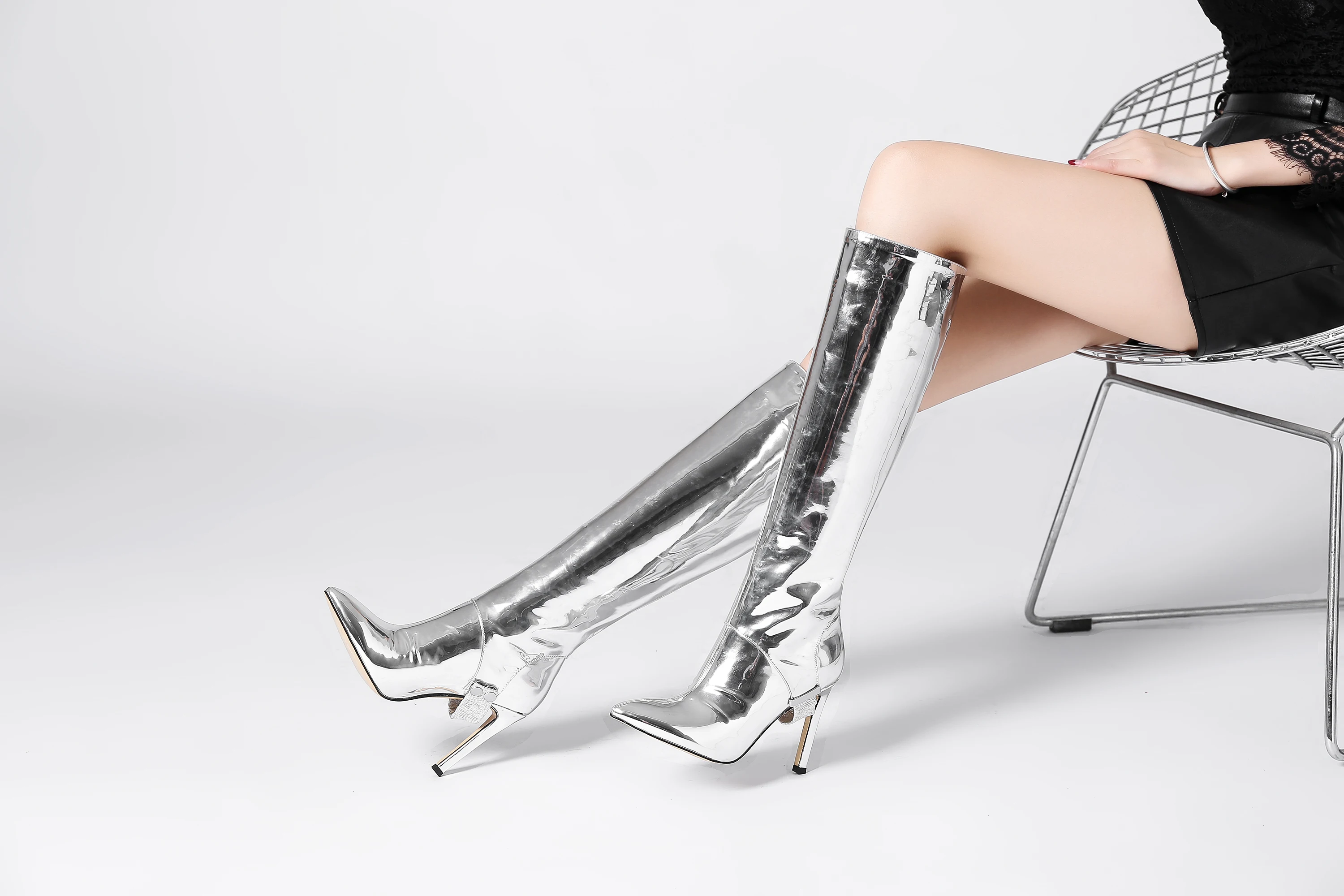 

Full/Winter Women Over The Knee Boots Fashion Sexy Gold Patent leathe Boots Lady Pointed Toe Stiletto Women's High Boots BigSize