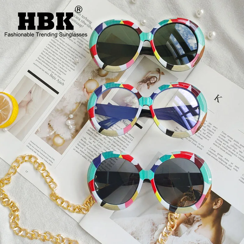 

HBK новые большие круглые женские солнцезащитные очки модные классические брендовые дизайнерские женские солнцезащитные очки Цветные солн...