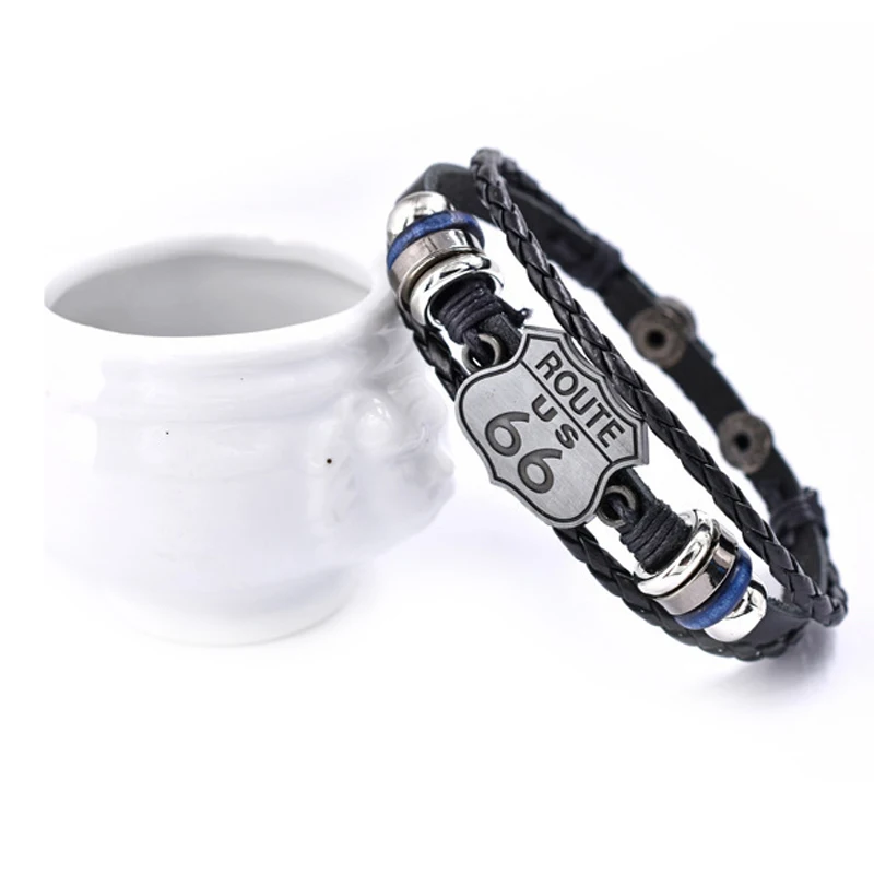 Винтажный Браслет SONGDA ROUTE 66 для мужчин и женщин многослойный кожаный ювелирный