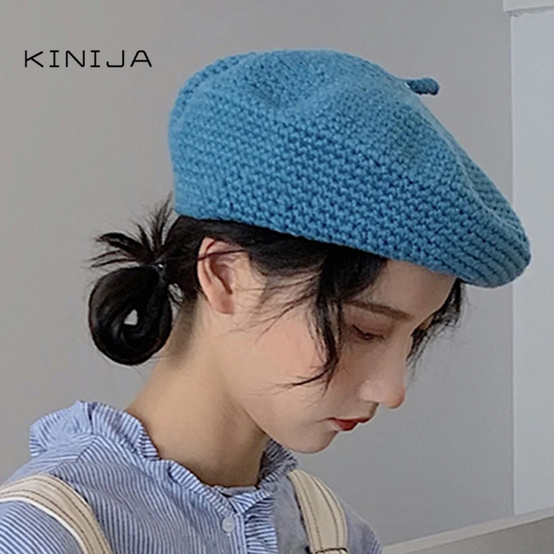 Women Beret autumn and winter craft hat felt hair decoration British retro wool painter octagonal knitted Walking Cap | Аксессуары для