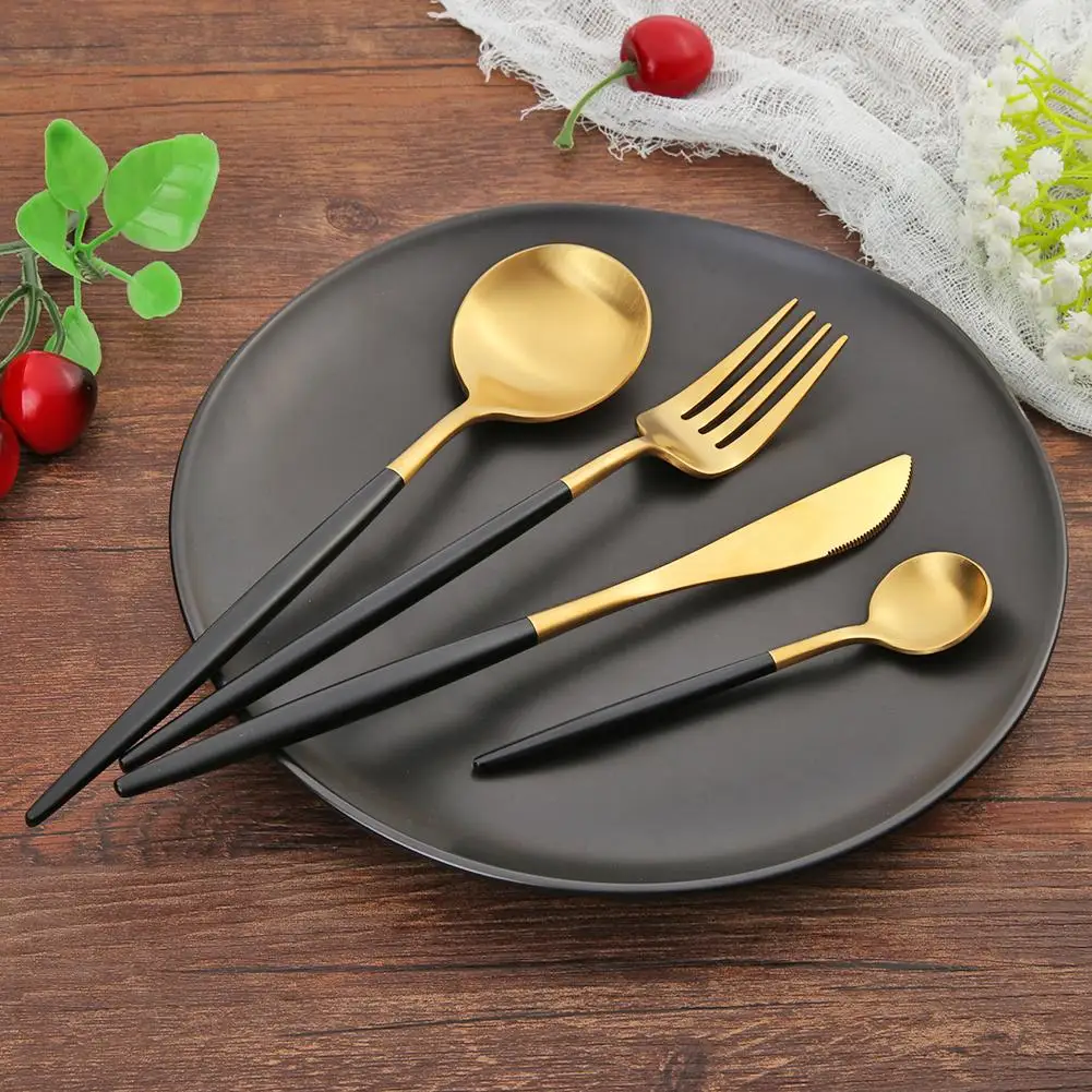 

5pcs Portable Stainless Steel Fork Spoon Knife Travel Camping Cutlery Tool Suit Electroplating Process Beautiful Artistic
