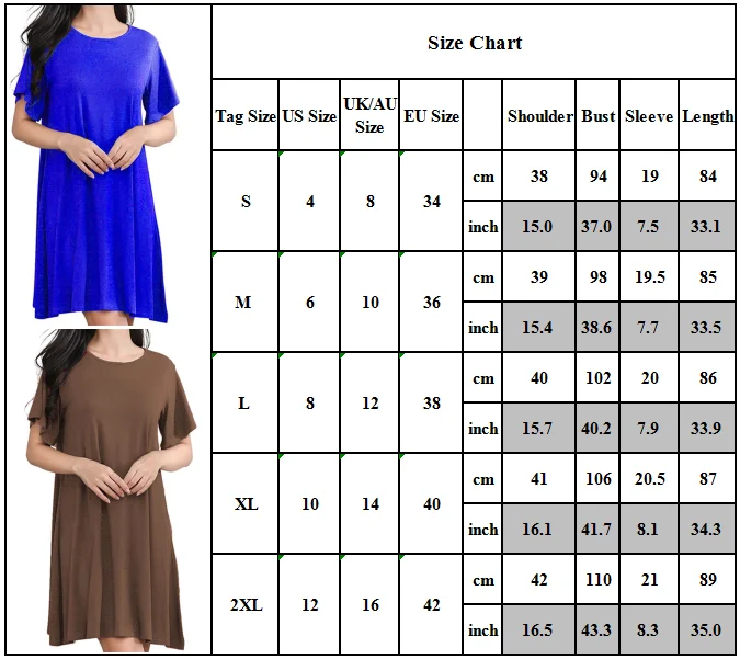 

Women's Ladies Fashion Casual Loose Round Neck Dress Summer Solid Color Dresses