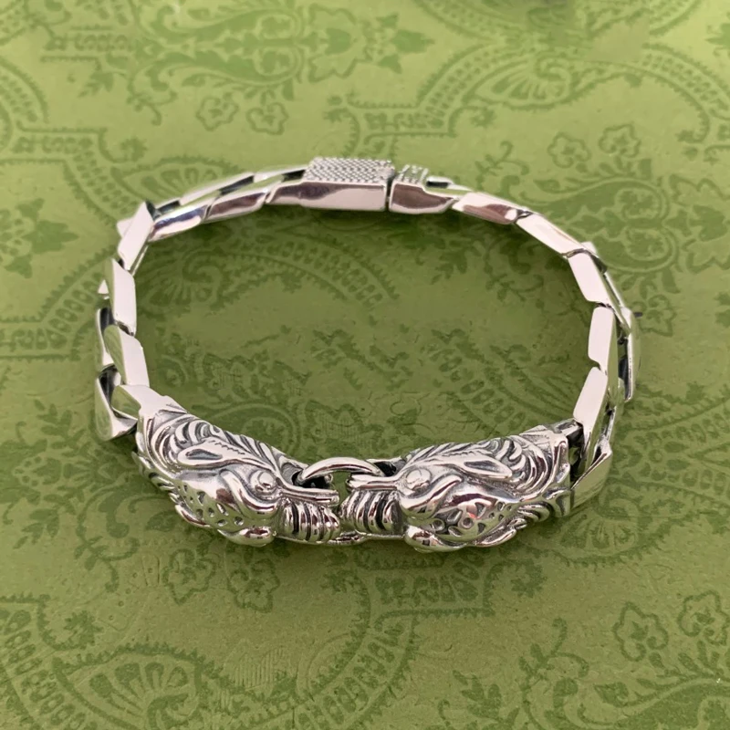 

Light luxury brand jewelry s925 sterling silver fashion party retro men's bracelet couple ladies jewelry gift 1:1