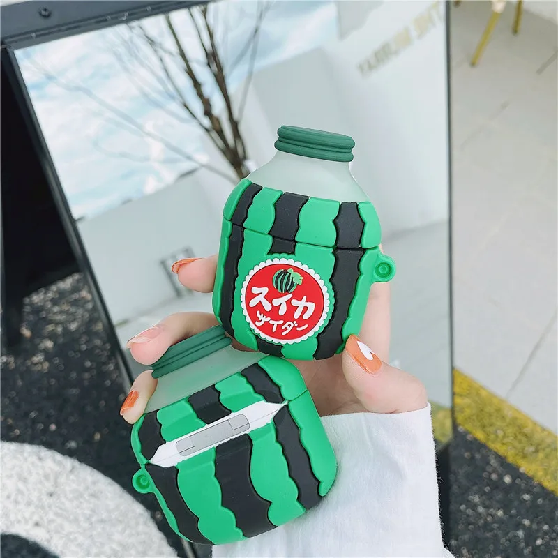 3D Япония мультфильм арбуз бутылка для сока наушники мягкий чехол Apple airpods 1 2 pro