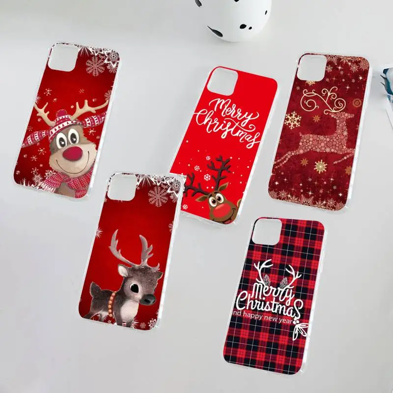 

Christmas New Year Deer Phone Case Clear Transparent for iPhone 11 12 13 mini pro XS MAX 8 7 6 6S Plus X 5S SE XR 2020