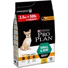 Сухой корм Pro Plan для взрослых собак мелких и карликовых пород с комплексом OPTIBALANCE с высоким содержанием курицы, Пакет, 2,5 кг + 500г