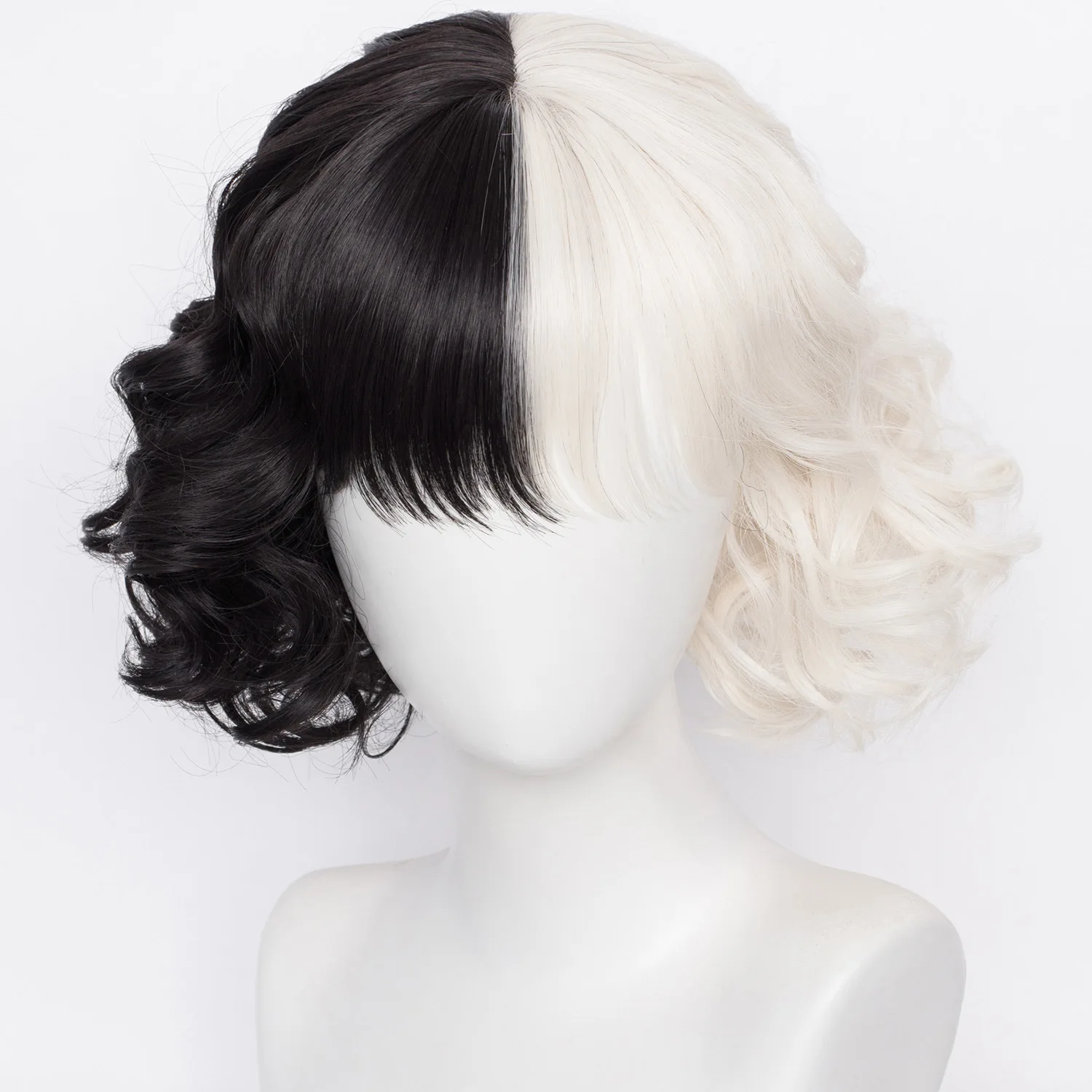 AOSIWIG New Half White And Black Synthetic Short Wave Curly Hair With Bangs Cos Wig Natural Women's Heat-resistant |