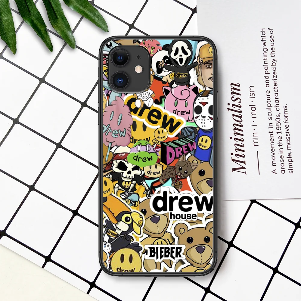 

Fashion Brand DREW Phone Case For IPhone 4 4s 5 5S SE 5C 6 6S 7 8 Plus X XS XR 11 12 Mini Pro Max 2020 black Back Pretty Cell