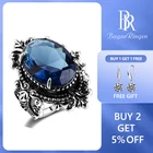 Винтажное кольцо Bague Ringen с большим овальным сапфиром, кольца для мужчин и женщин, серебряное кольцо 925 пробы, подарки на годовщину вечеринки